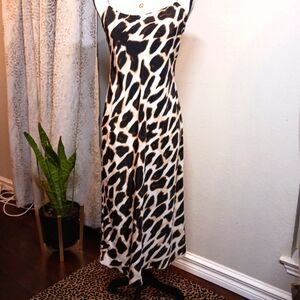 Natori Animal Print Midi Slip Dress Leopard Giraffe Scoop Neck XS
